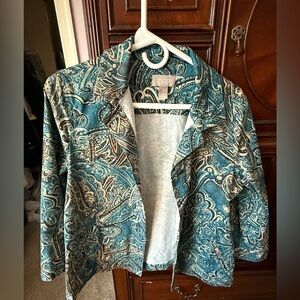 Chico's Blue and Brown Paisley Jacket Size 1